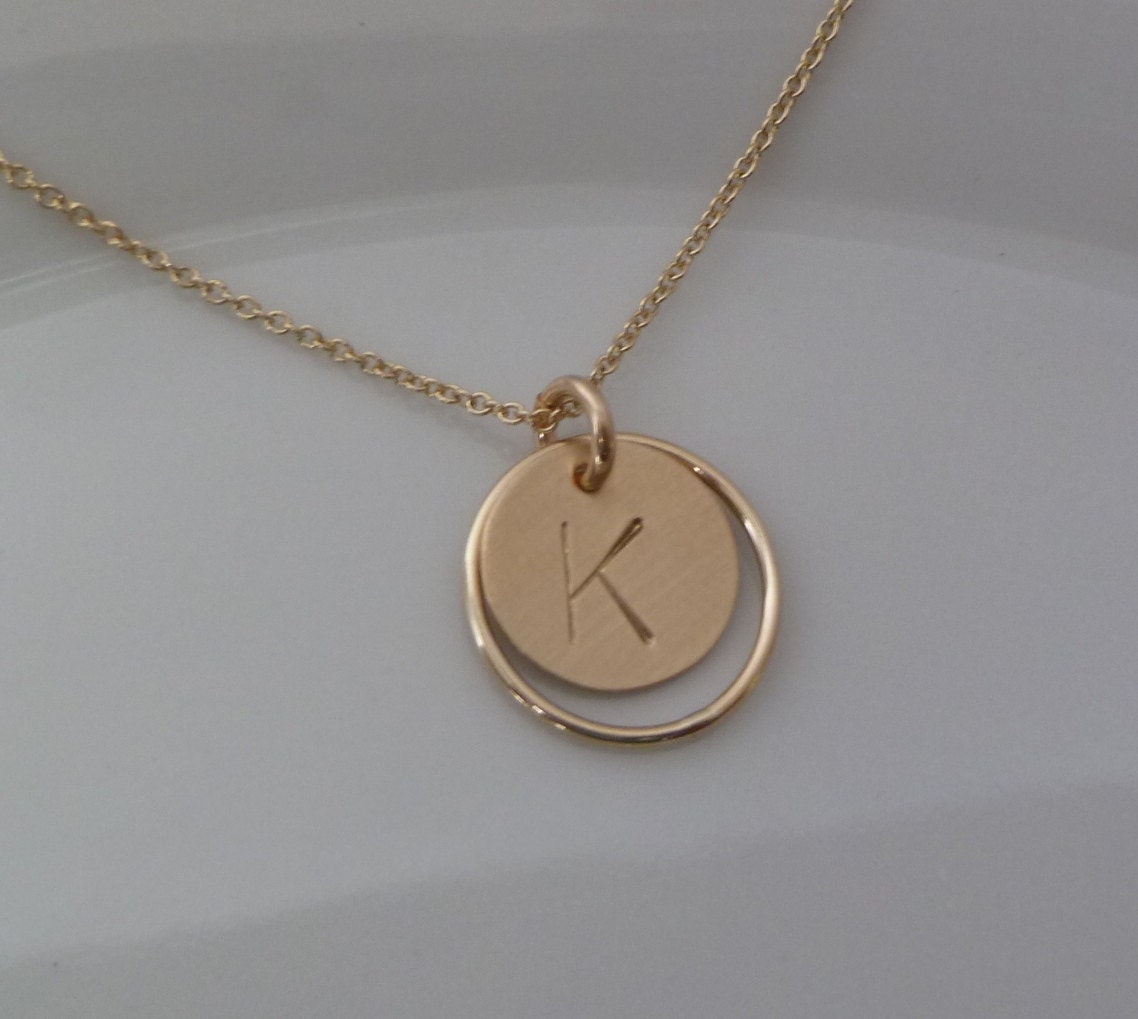 Gold Initial Necklace 14k Gold Filled 11mm Round By SilverbyKeri