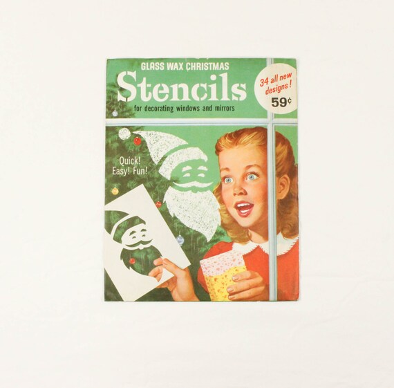 Vintage Christmas Window Stencils Glass Wax Brand by VintagePDX