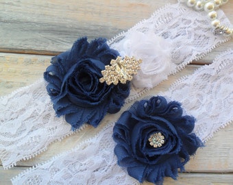 Bridal garter, Wedding garter, Navy blue garter, SOMETHING BLUE, Many colors available, Lace garter, Garter set, Rhinestone garter set