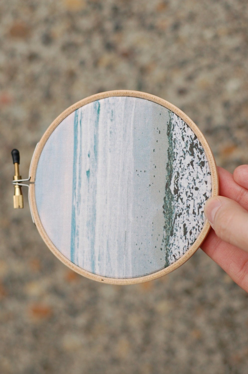 Snowy Sea. Pacific Ocean Picture. Snowy Beach and Ocean. Ocean Waves. Winter Beach. Original Photo in Embroidery Hoop. Photo Hoop Art.