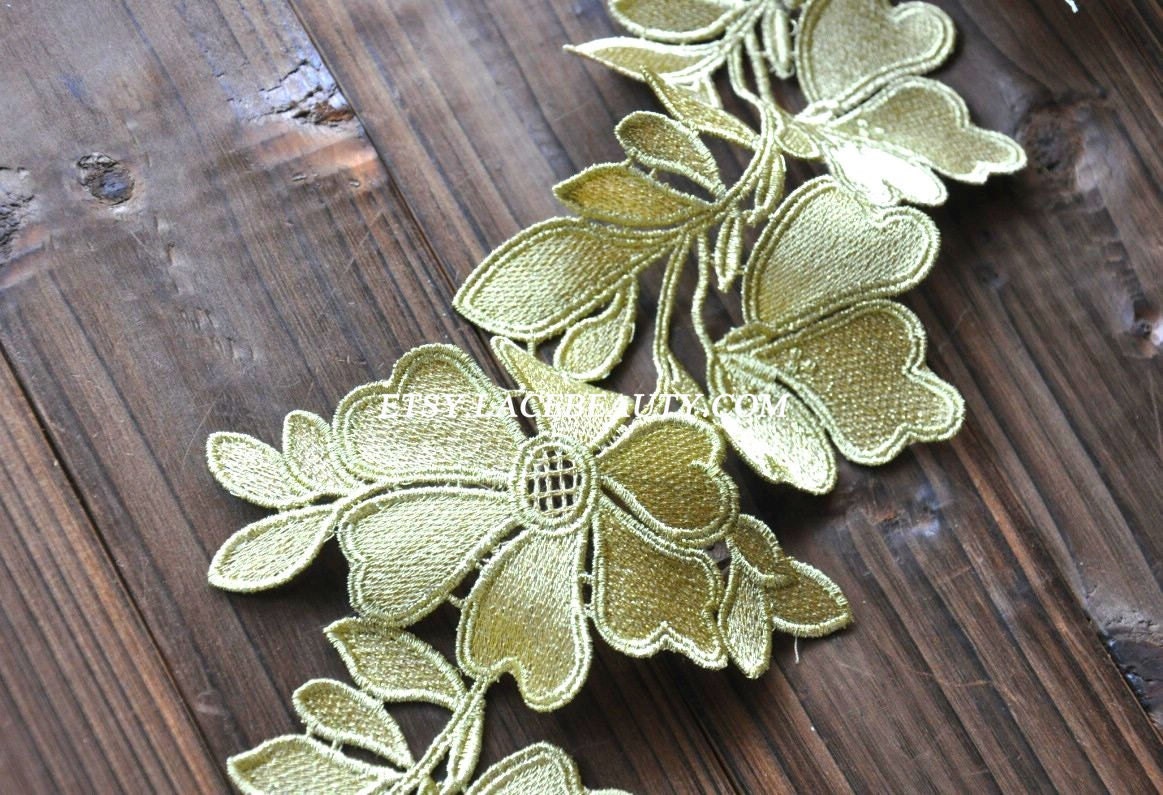Gold Lace Trim Flower Leaves Embroidered Lace Trim