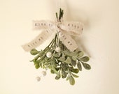 Shabby Chic Christmas Mistletoe . kiss . glitter mistletoe . white Christmas decor . hostess gift . stocking stuffer . unique gift