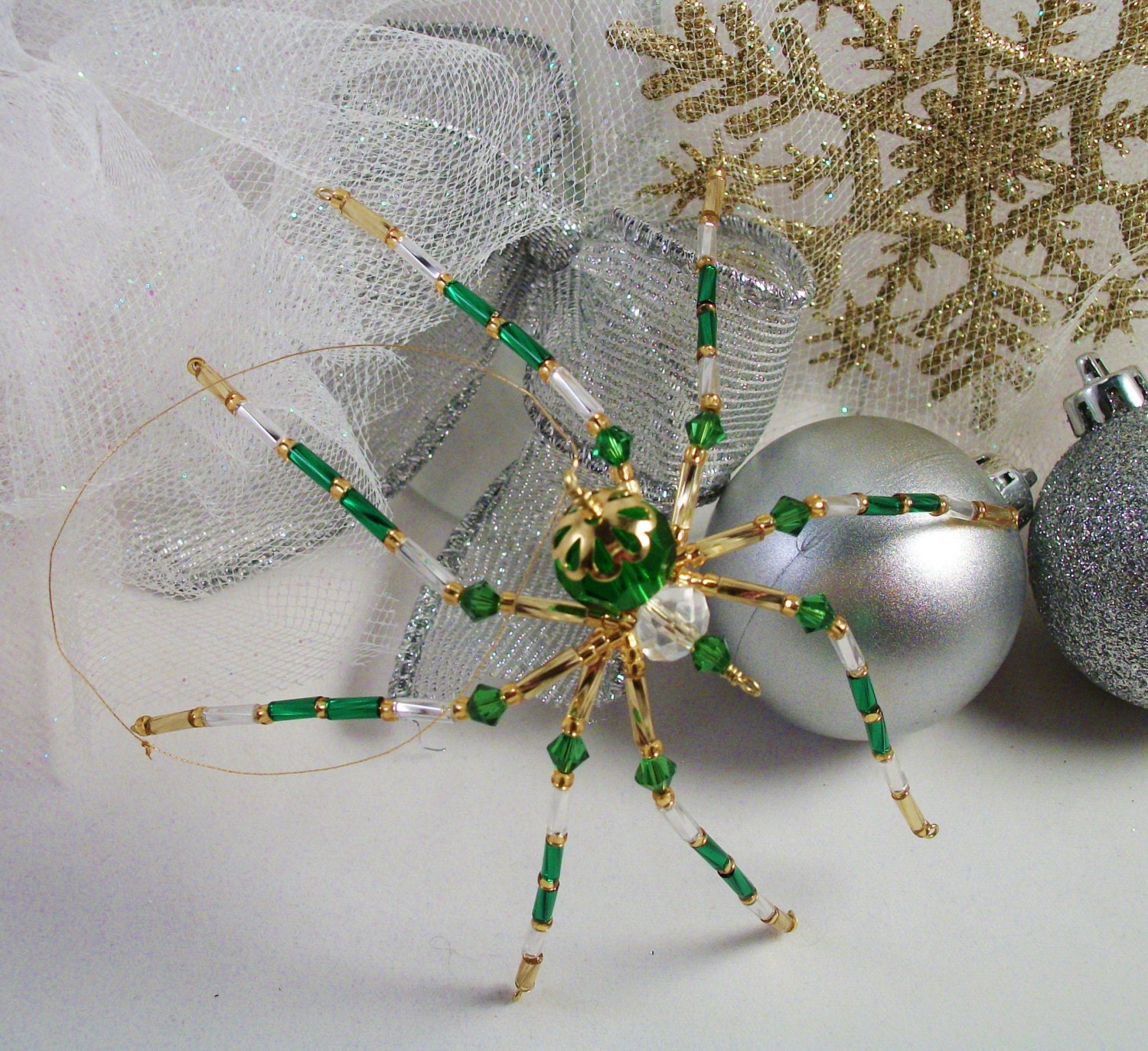 green and gold christmas spider ornament green and gold christmas spider ornament