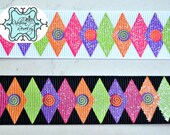 GLITTER Halloween diamonds printed on white and black 7/8" grosgrain ribbon- Halloween combo set Il_170x135