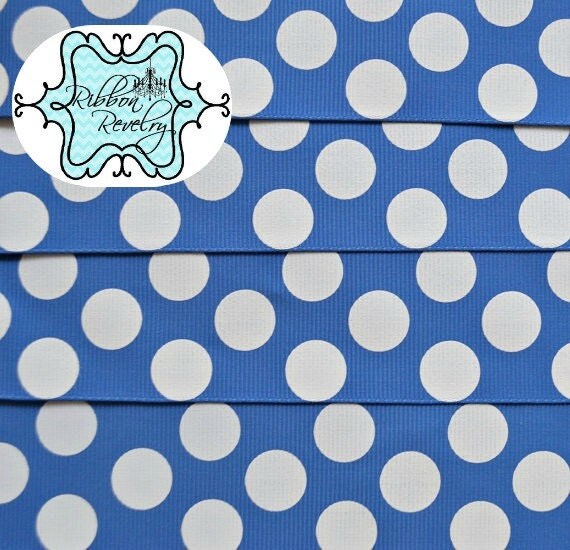 White silly dots printed on royal blue 1 1/2" grosgrain ribbon-High Quality Il_570xn