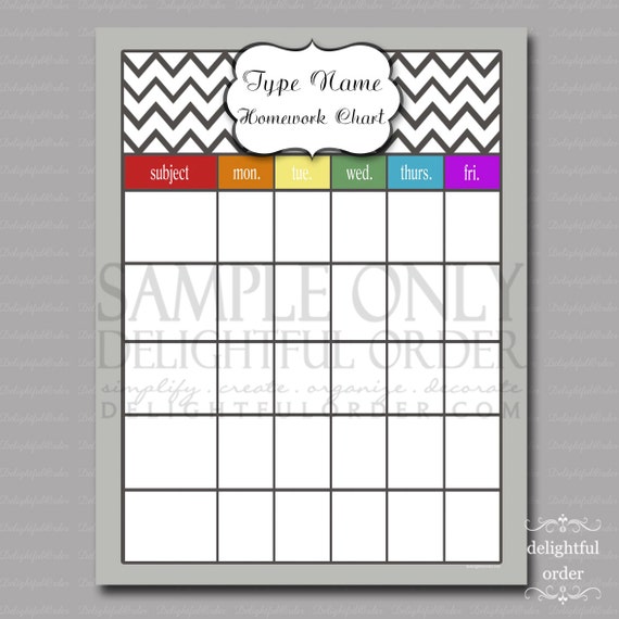 chart y printable PDF Printable File Editable Homework Instant Chart