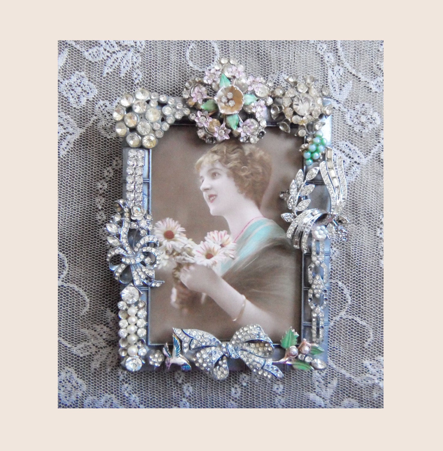 Romantic Chic Jeweled Picture Frame Vintage Rhinestones