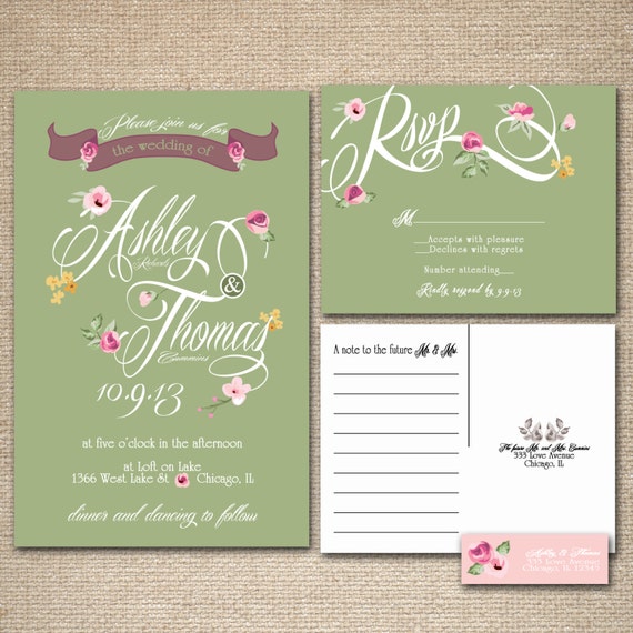 Antique floral wedding invitations