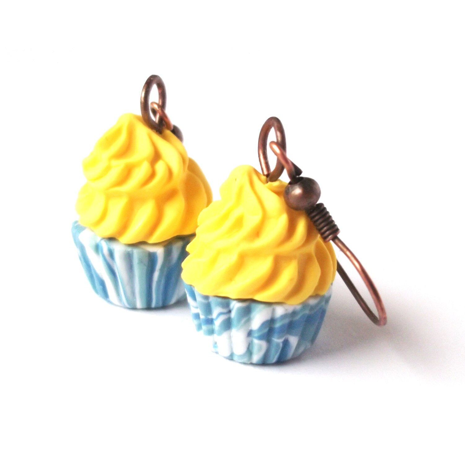 Food Cupcake Earrings polymer clay food yellow earrings blue