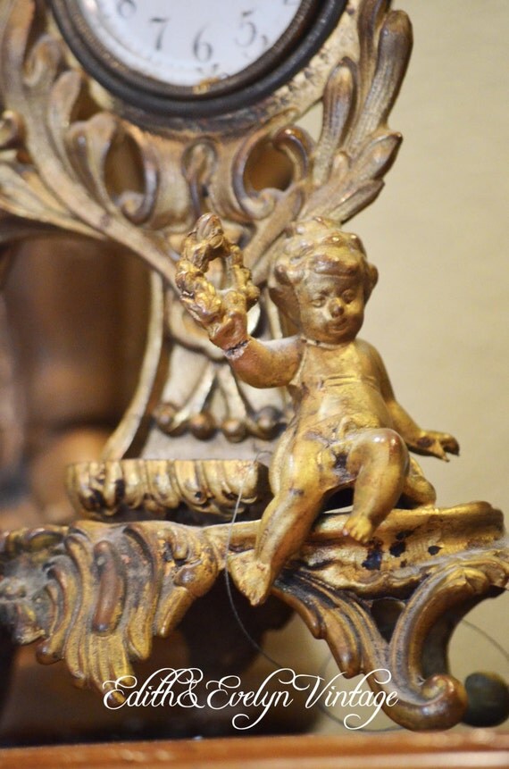 Antique Cherub Clock New Haven Brass Mantle Clock
