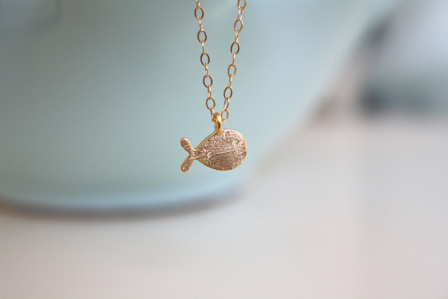 Gold Necklace, Tiny gold fish necklace, dainty gold necklace, simple gold necklace on 14k gold filled chain, pisces necklace, swimmer gift