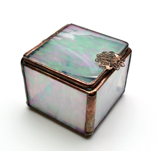 Stained Glass Box Hinged Lid Iridescent Clear White Streaks