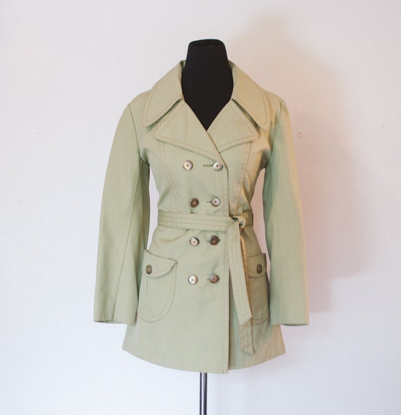 Vintage 1960s Trench Coat Green Mod Double by dejavintageboutique