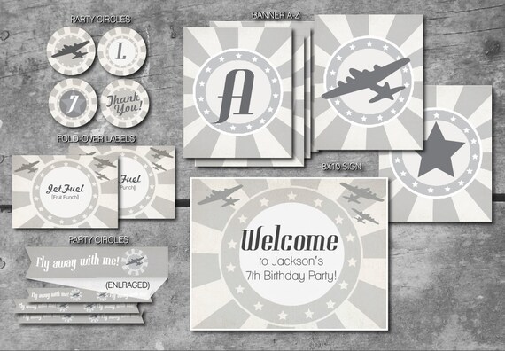 INSTANT DOWNLOAD Vintage Aviator Airplane Party Collection - Custom PRINTABLE Party Package by ItsyBelle Il_570xn