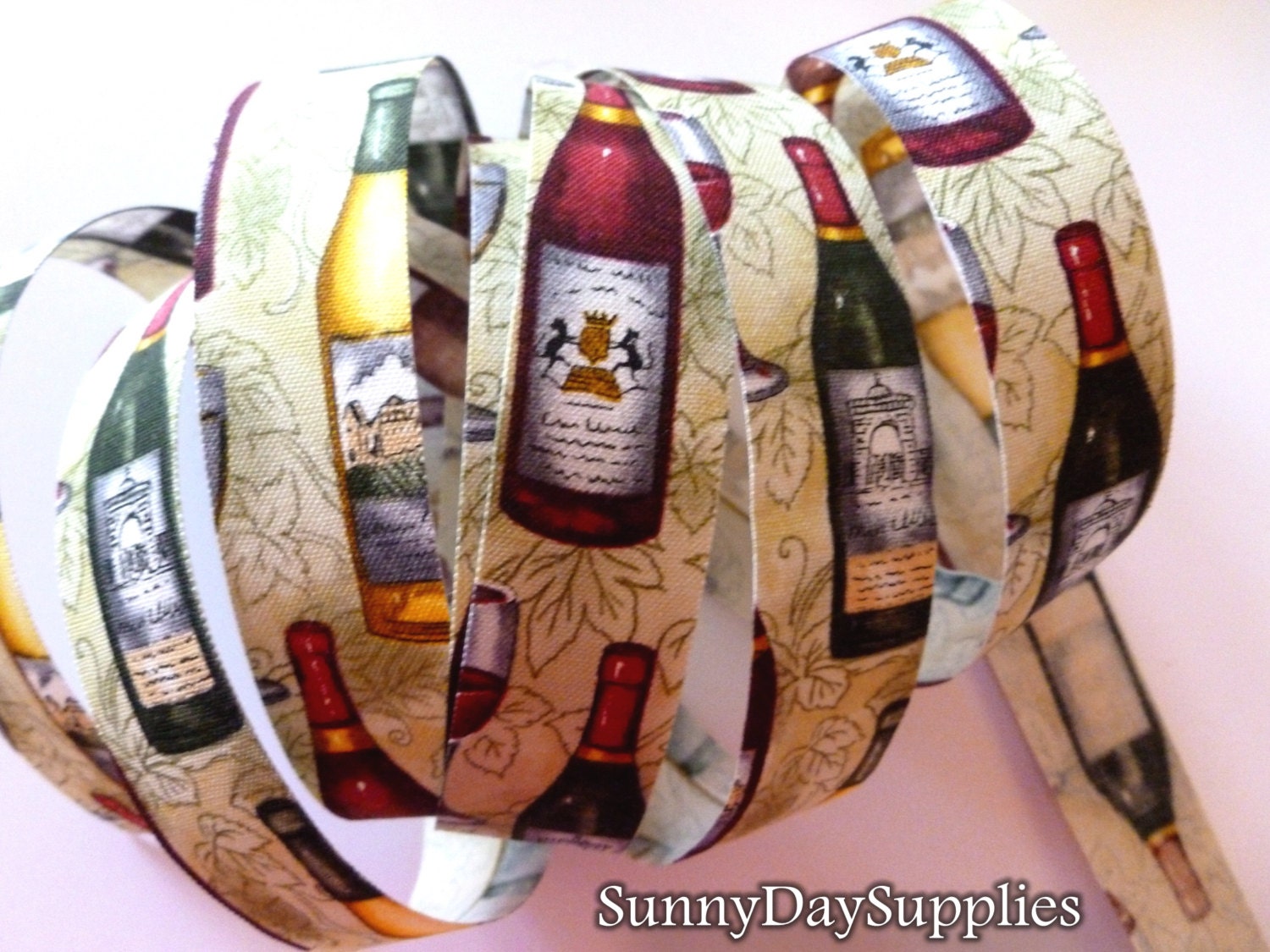 Wine Ribbon Wine Bottles Red and White wine by SunnyDaySupplies