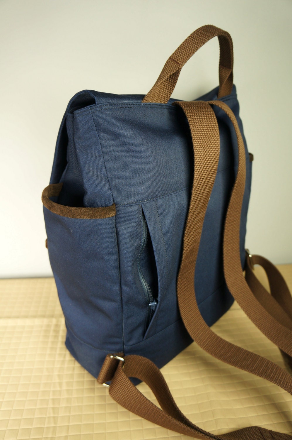 Hipster Backpack/ Canvas Backpack/ Brown Leather/ Mens