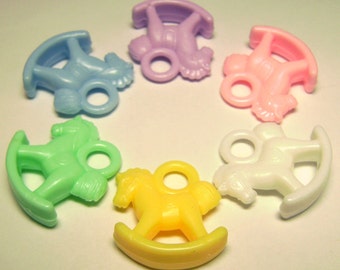 6 Miniature Baby Rocking Horse Charms Scrapbooking Plastic Minis
