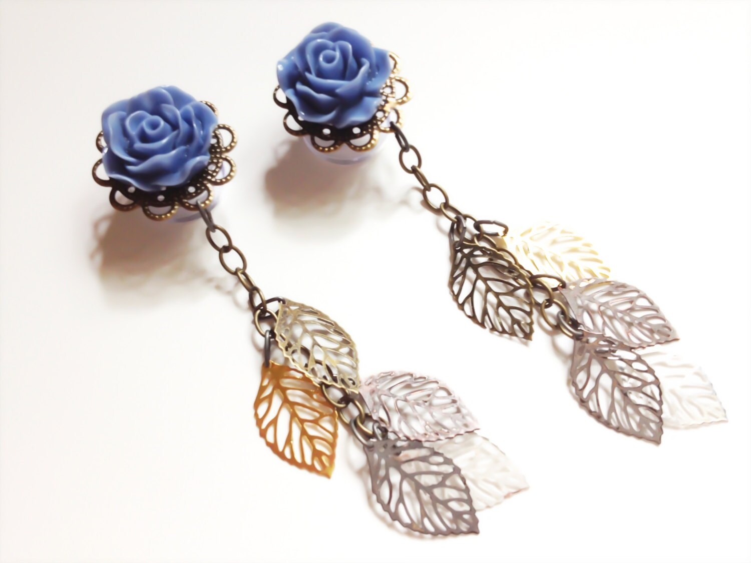 7/16 Inch Dangle Gauged Earrings 000g Ear Plugs Choose Rose