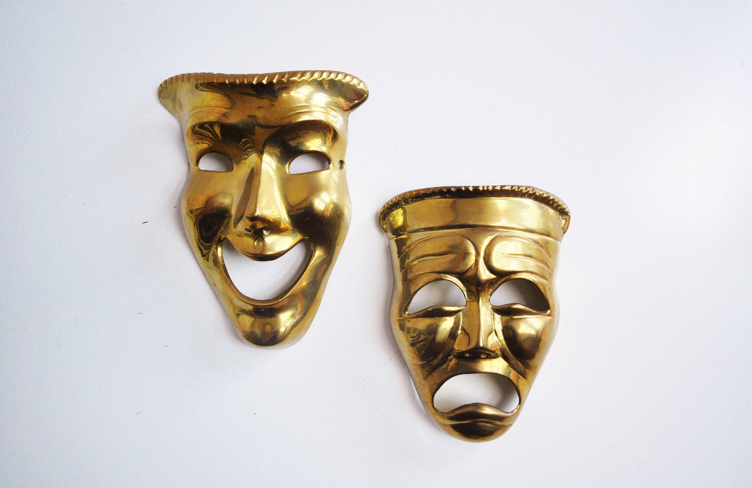 Vintage Brass Comedy Masks Theater Decor