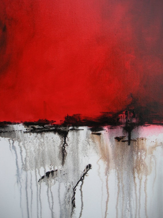 Red Painting Original Abstract Painting Black and White Brown