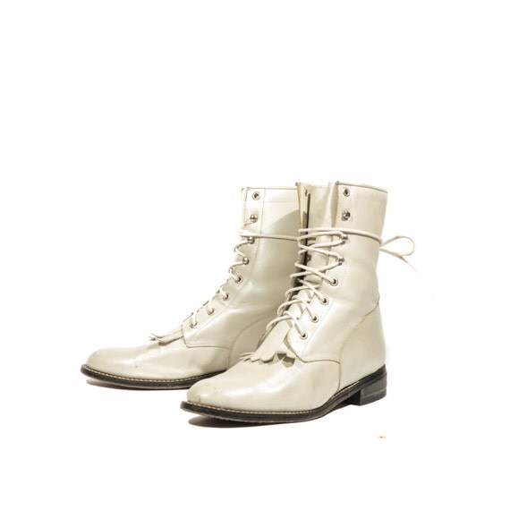 Pearl White Justin Ropers Lace Up Ankle Boots Diamond J by ShopNDG