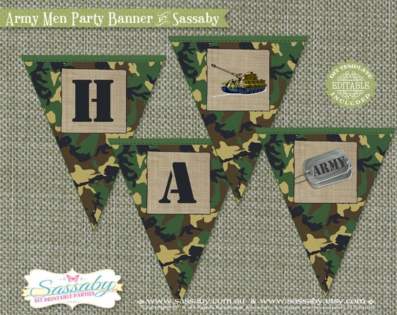 DIY Army Men Party Banner - INSTANT DOWNLOAD - Editable & Printable Party Decoration by Sassaby Il_570xn