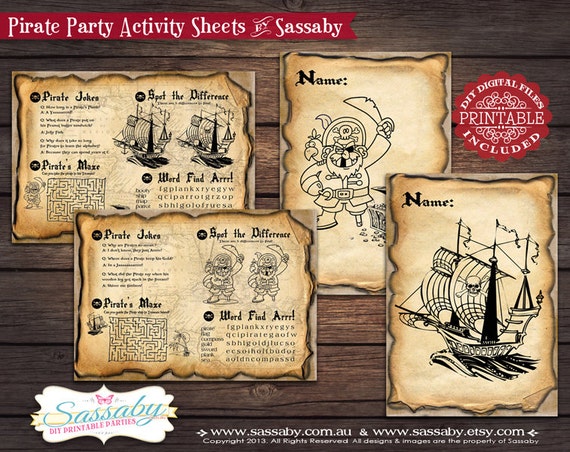 Pirate Birthday Activity & Coloring Sheets/Placemats - DIY PRINTABLE FILES by Sassaby Il_570xn