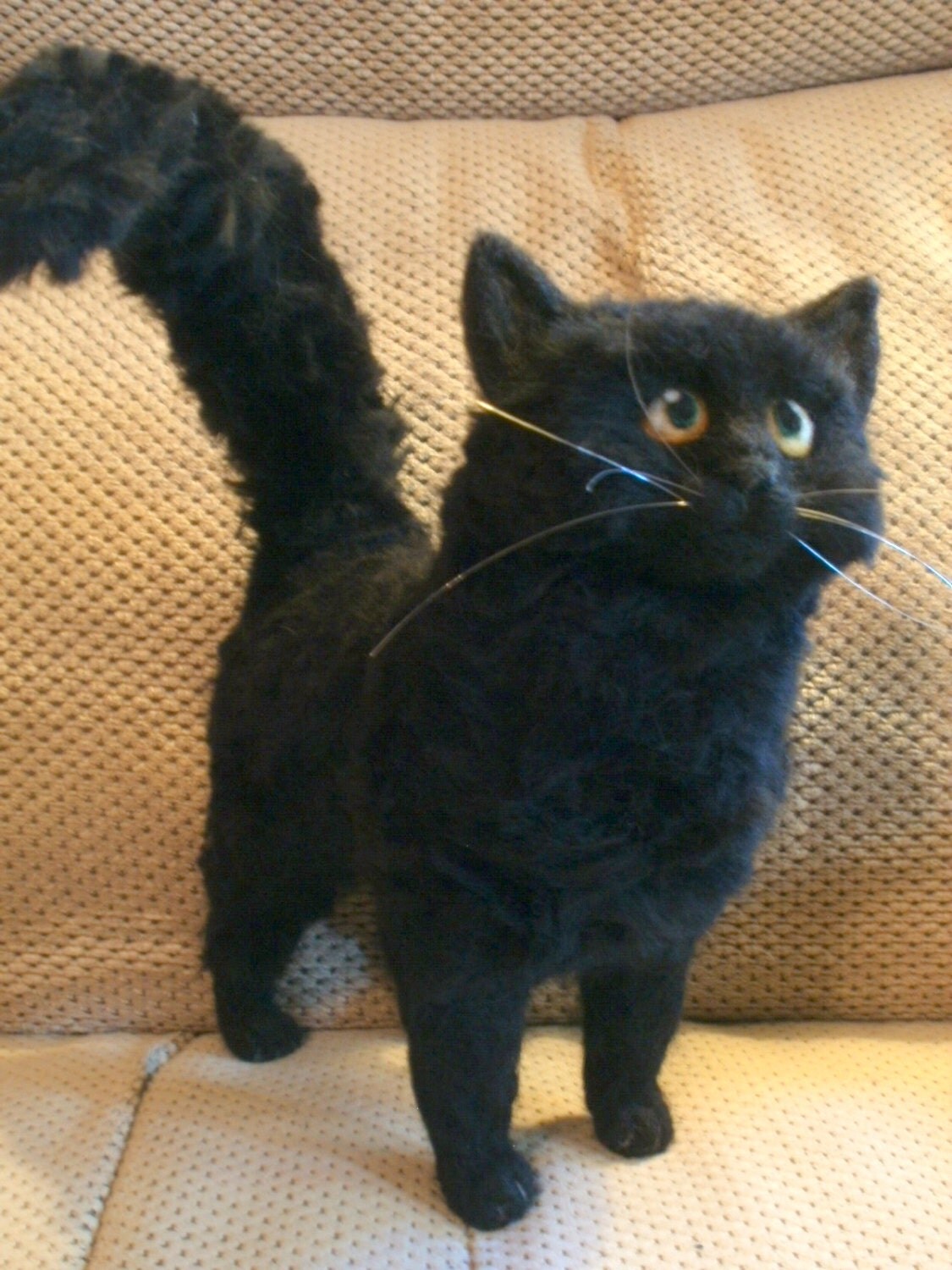 Artist Needle Felted Long Hair Black Cat Sculpture by LaCharmour