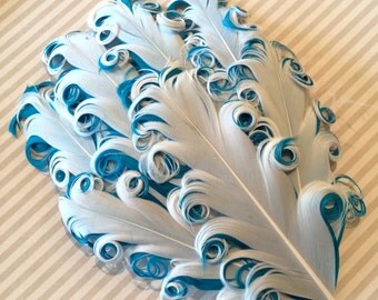 Curly Feather Pad - White on Turquoise Blue - FP104 - (1 pc)