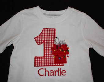 Personalized Snoopy Christmas Birthday Onesie or Tshirt