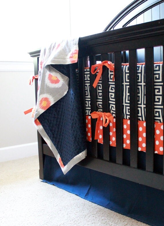 Items similar to Custom Baby bedding Orange Grey and Navy Boy Crib