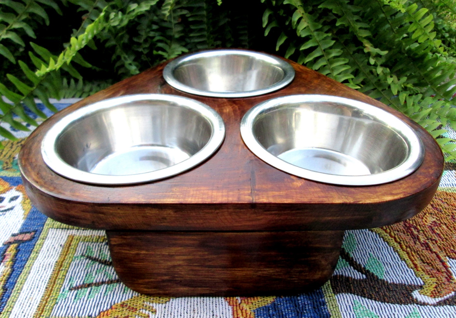 Raised Pet Feeder Elevated Pet Feeder Cat by WoodyToolWorks