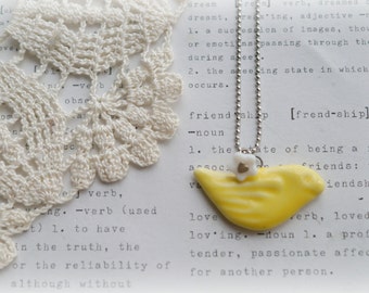 Yellow Ceramic Dove with White Flower Necklace