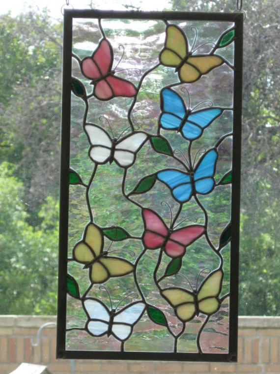 butterflies stained glass panel