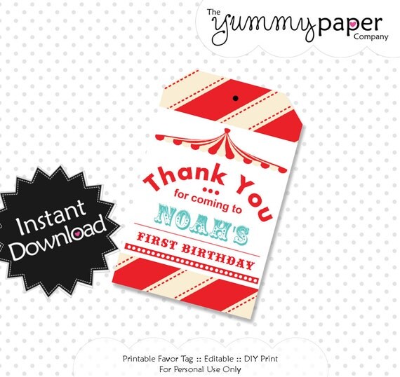 Editable Circus Party Favor Tags - Instant Download - Editable PDF .. svc01 Signature Collection Il_570xn