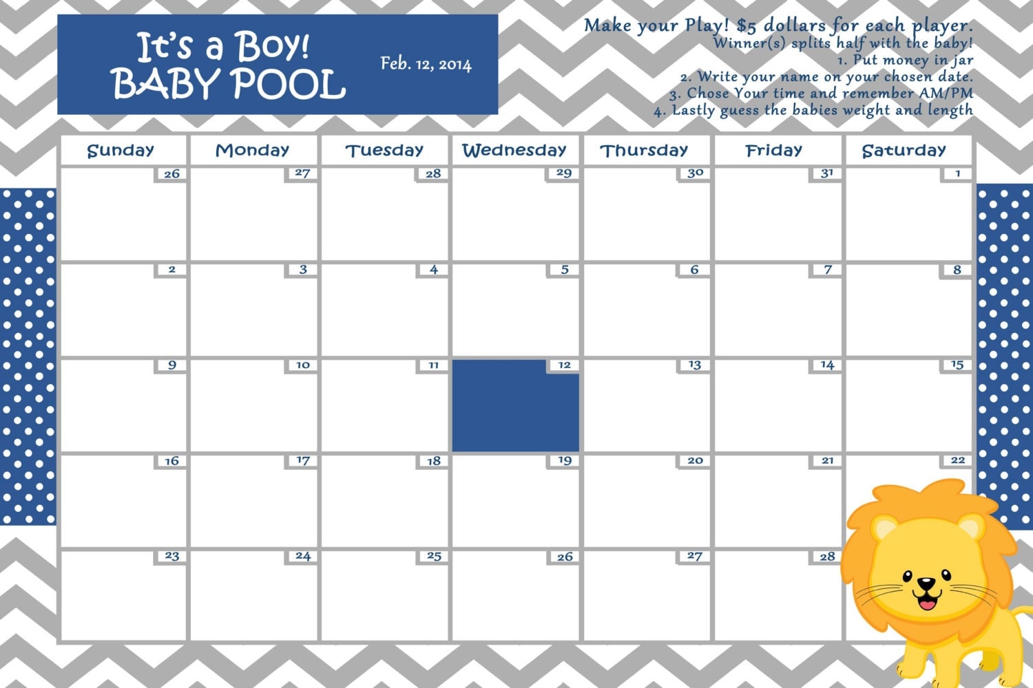 Customize Baby Calendar for Baby Shower Pool Game by nguyensarah