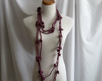 Cashmere Crochet Chain Flower Necklace - Plum - In Cashmere & Merino Blend