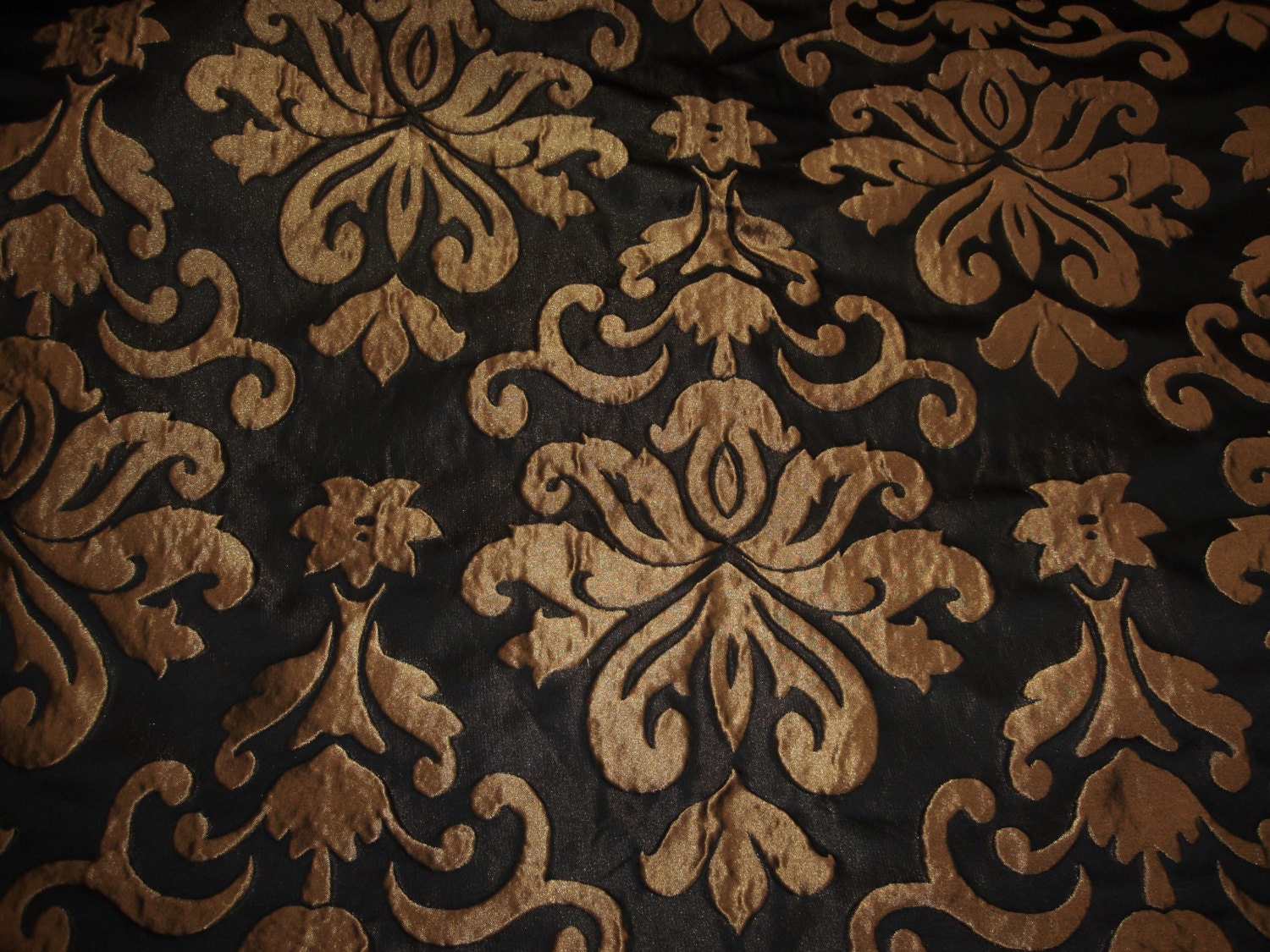 Gold Metallic Woven Damask black background by fabulessfabrics