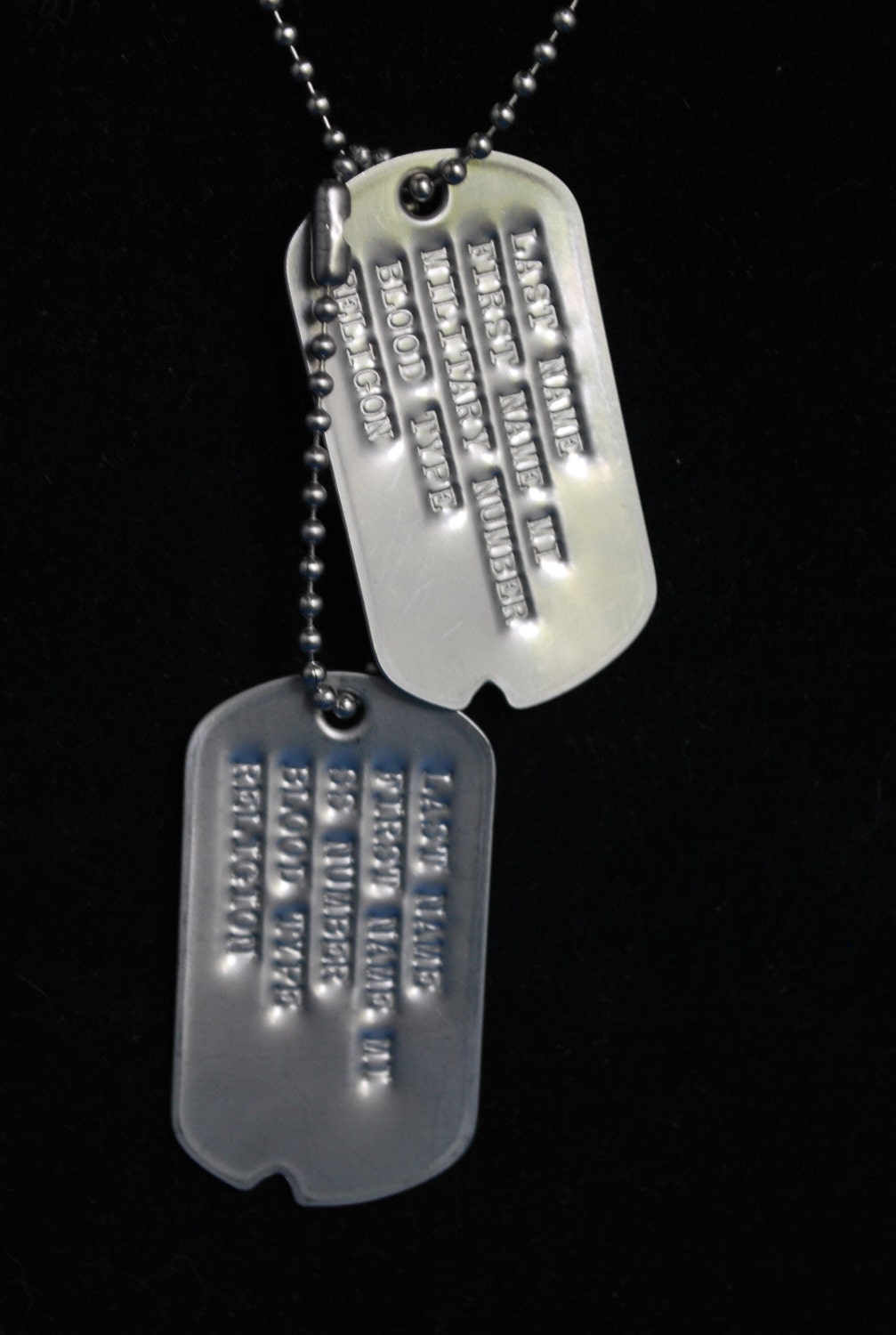 Military Style Notched Dog Tags Dull Finish Set of Two