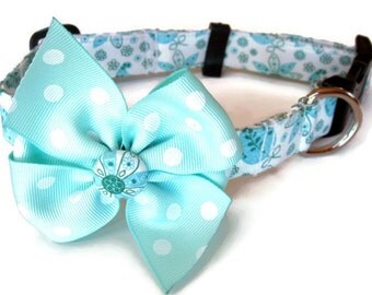 Aqua Blue Paisley Dog Collar size Large
