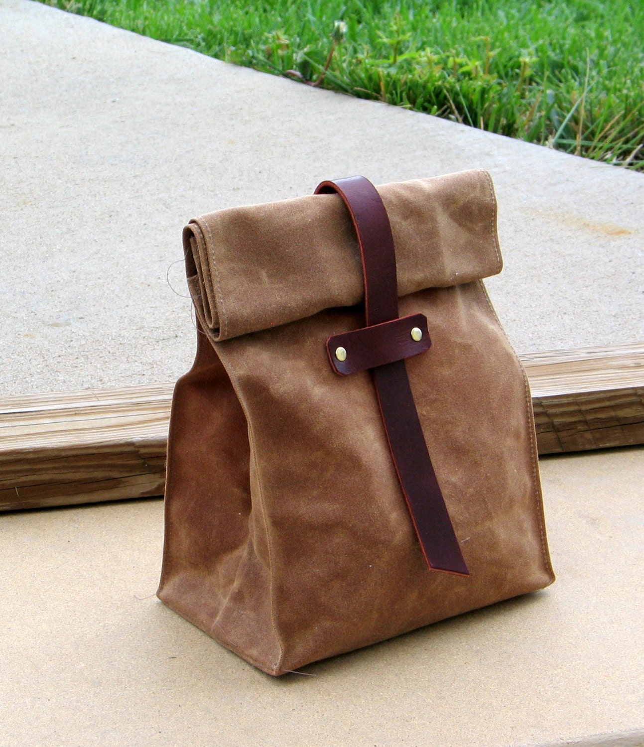 Waxed Canvas and Leather Lunch Tote Waxed Canvas Lunch Bag