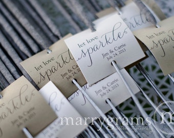 Sparkler Tags - Let Love Sparkle - Wedding Favor Tags Script Custom with Names and Date - Sparklers Lavender, Blush, Pink (24 / 36ct) SS01