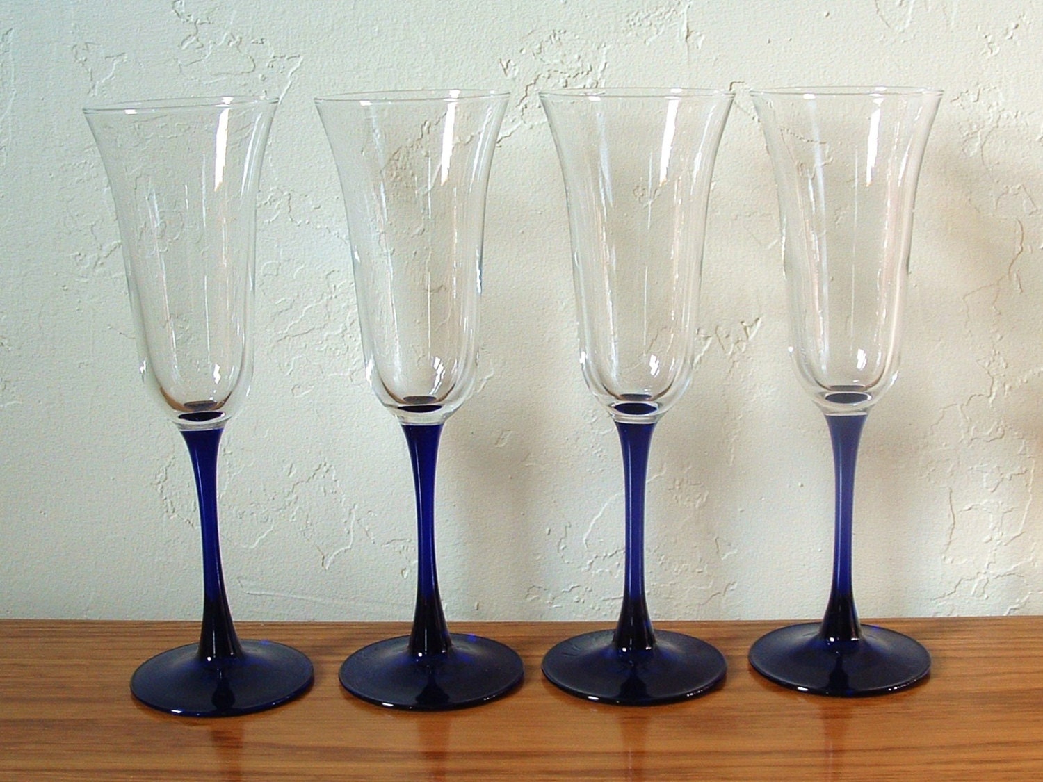 Vintage Champagne Glasses Flutes Cobalt Blue Stem Set Of 4