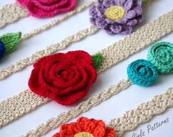 Easy Crochet headband pattern - 6 headbands 3 flower patterns included -Newborn to Adult sizing - Instant Download - pattern - 216 kc550