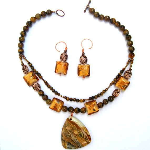 OOAK 18 Gemstone Necklace & Earrings Set by ArianrhodWolfchild