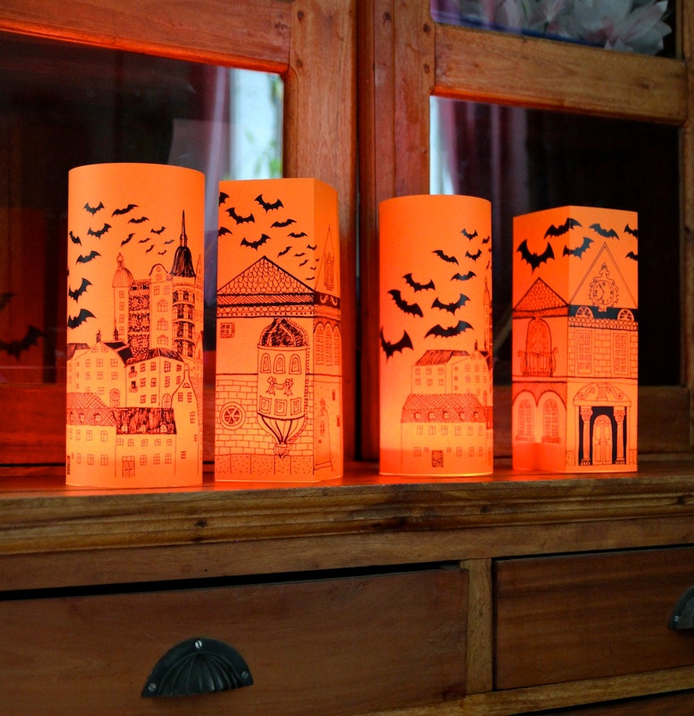 Set of 4 HALLOWEEN PAPER LANTERNS Hand cut Originally Hand
