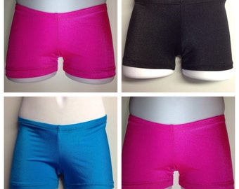 Gymnastics Shorts - solid color spandex shorts available in many colors, youth sizes 2-13.