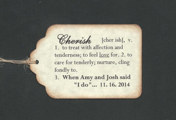 100 DEFINITION of CHERISH Hang Tags-PERSONALIZED Wedding