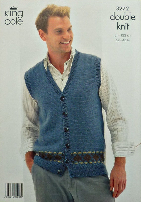 Mens Knitting Pattern K3272 Mens V-Neck Sleeveless Waistcoat