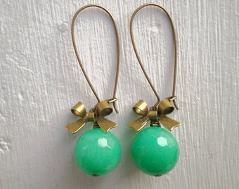 Emerald Green Jade Earrings/Green Jade earrings/Jade Earrings/Bow Earrings/Emerald Earrings/Gifts For Her/May Birthstone